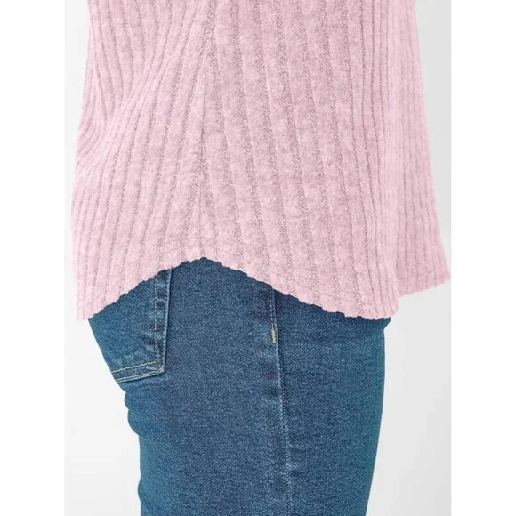 👑Women's Pink Short Sleeve Cute V Neck Stretch Ribbed Knitwear Pullover Sweater - Picture 5 of 6